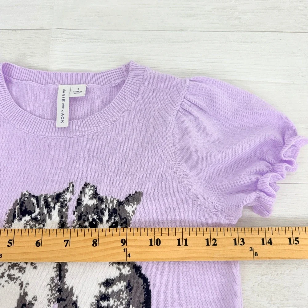 Janie and Jack Kitten‎ Peplum Sweater Top Girls Size 6 Purple Puff Sleeve Ruffle